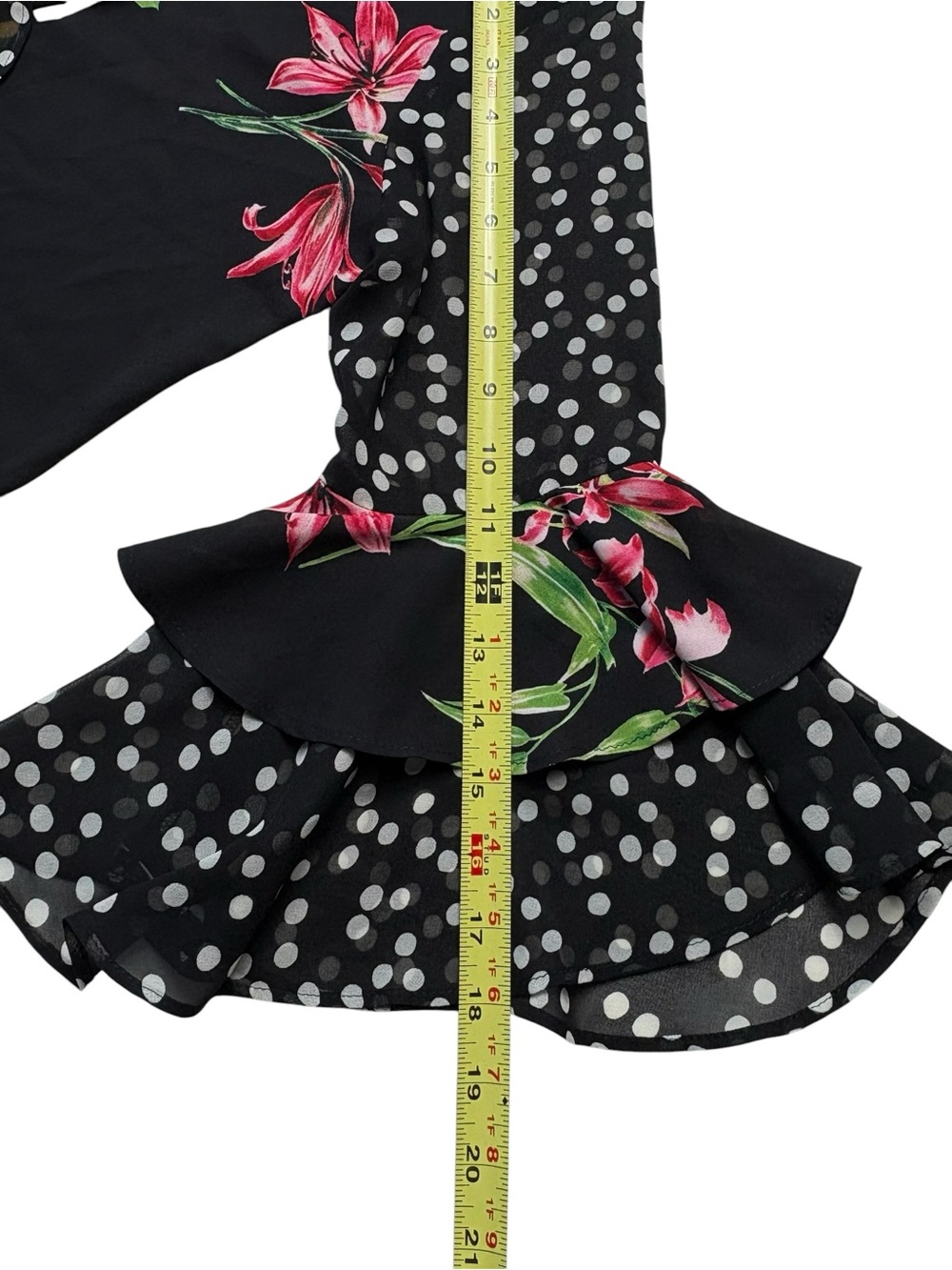 Joseph Ribkoff Mixed Media Floral Polka Dot Ruffle Tie Neck Blouse Size 8 - Picture 14 of 14